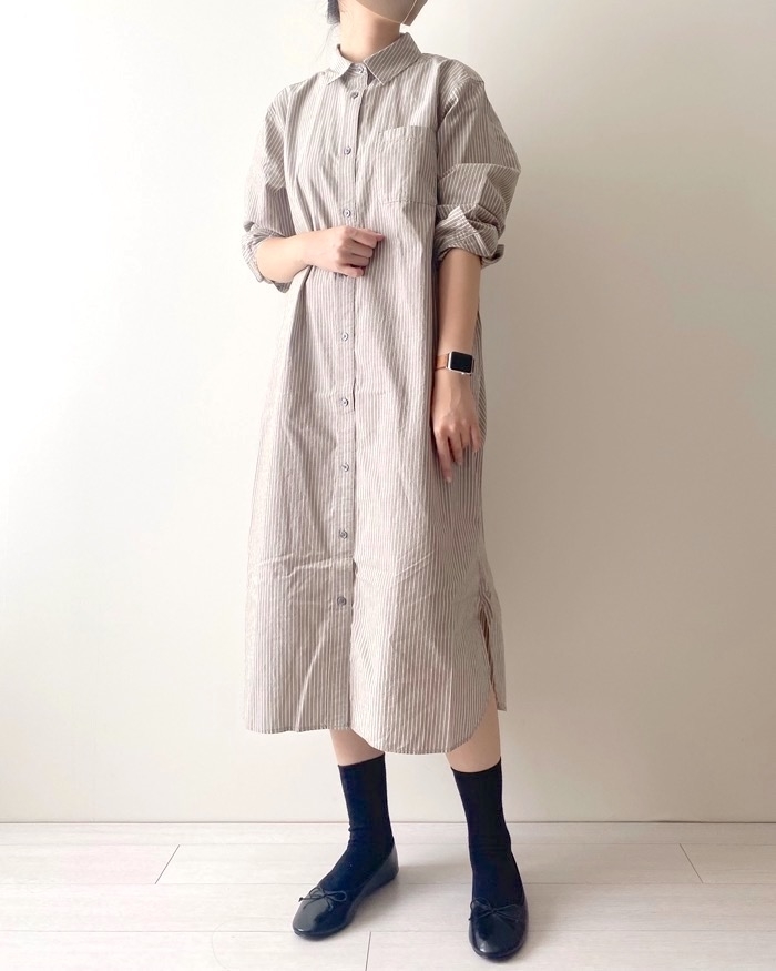 無印良品のオススメの商品「洗いざらしブロードレギュラーカラー長袖ワンピース」