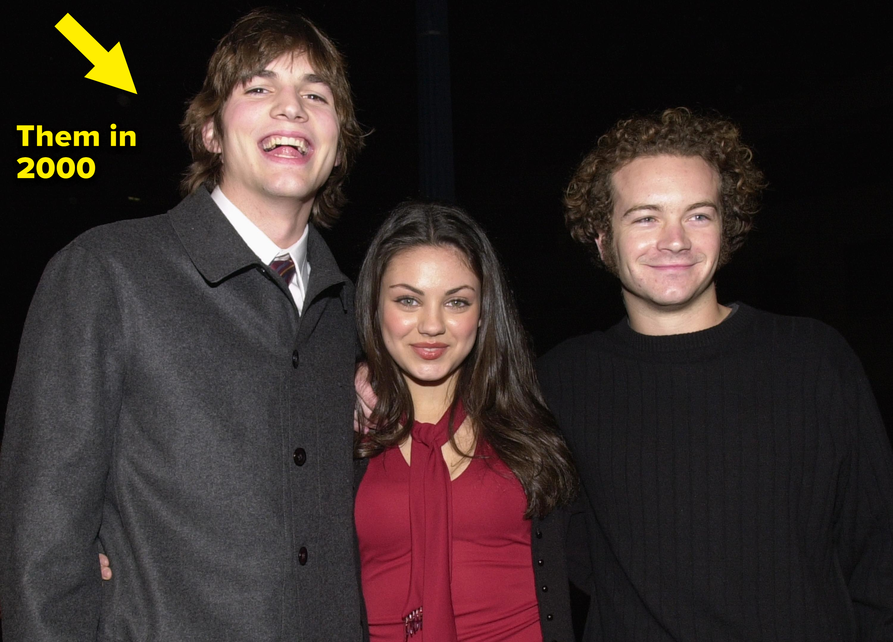 A closeup of the Ashton, Mila, and Danny in 2000