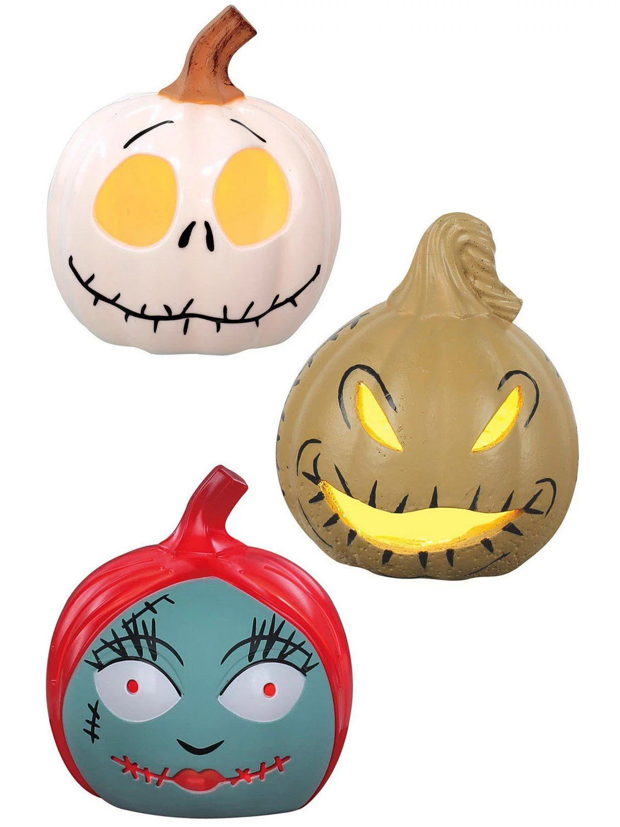 The pumpkin lanterns, in the face of jack skellington, oogie boogie, and sally