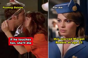 A side-by-side of Lee Pace in "Pushing Daisies" and Margot Robbie as an airline stewardess in "Pan Am"