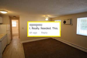 "ugly" room in an apartment with commenter saying: I Really Needed This.