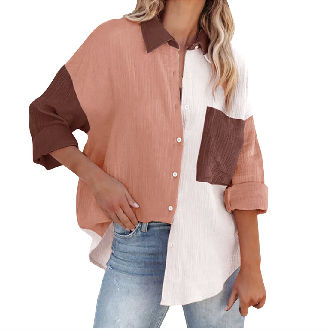 A color block button down shirt