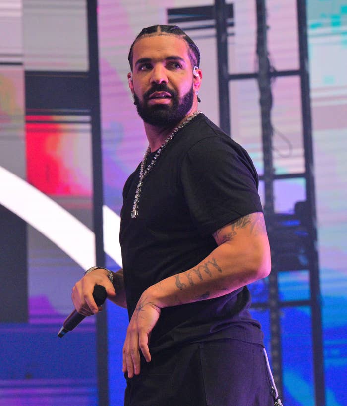 Drake with a mic in his hand