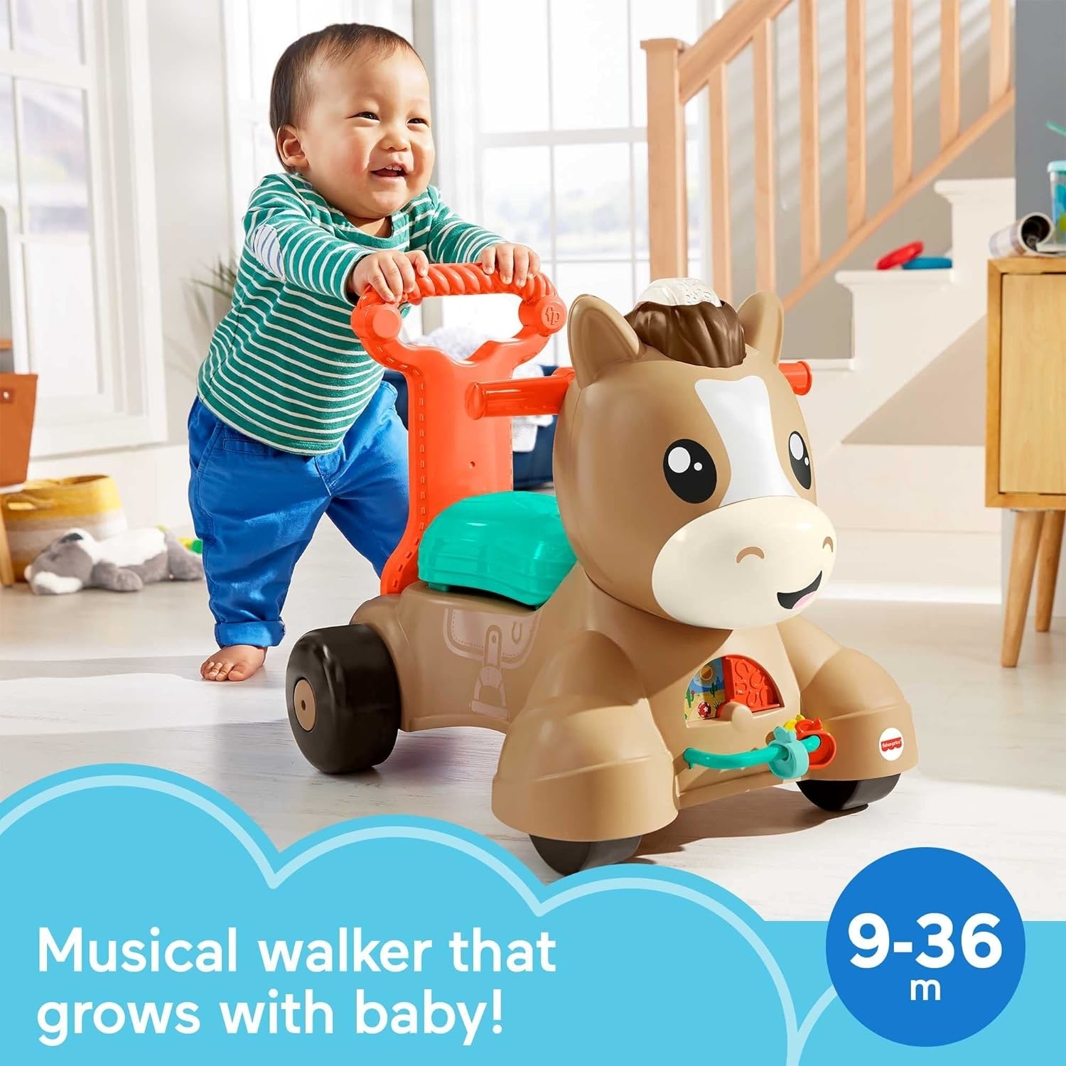 The musical walker shaped like a pony for 9-36 months
