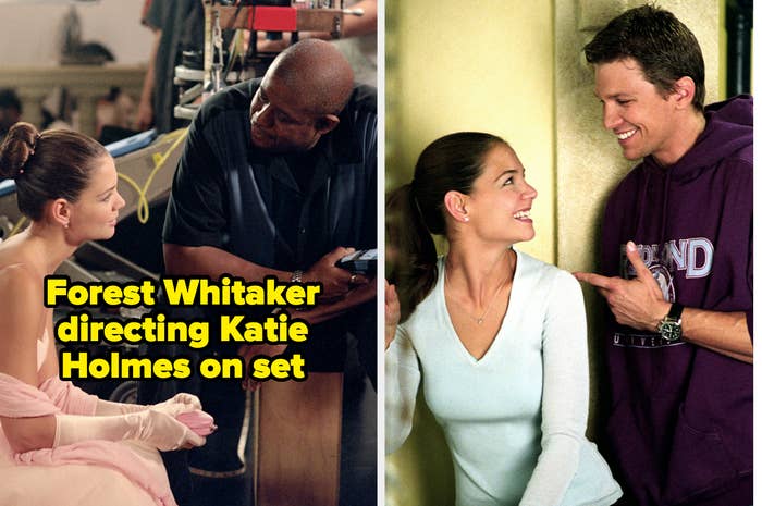 Forest Whitaker directing Katie Holmes on set side by side with Katie and Marcus Blucas filming a scene together