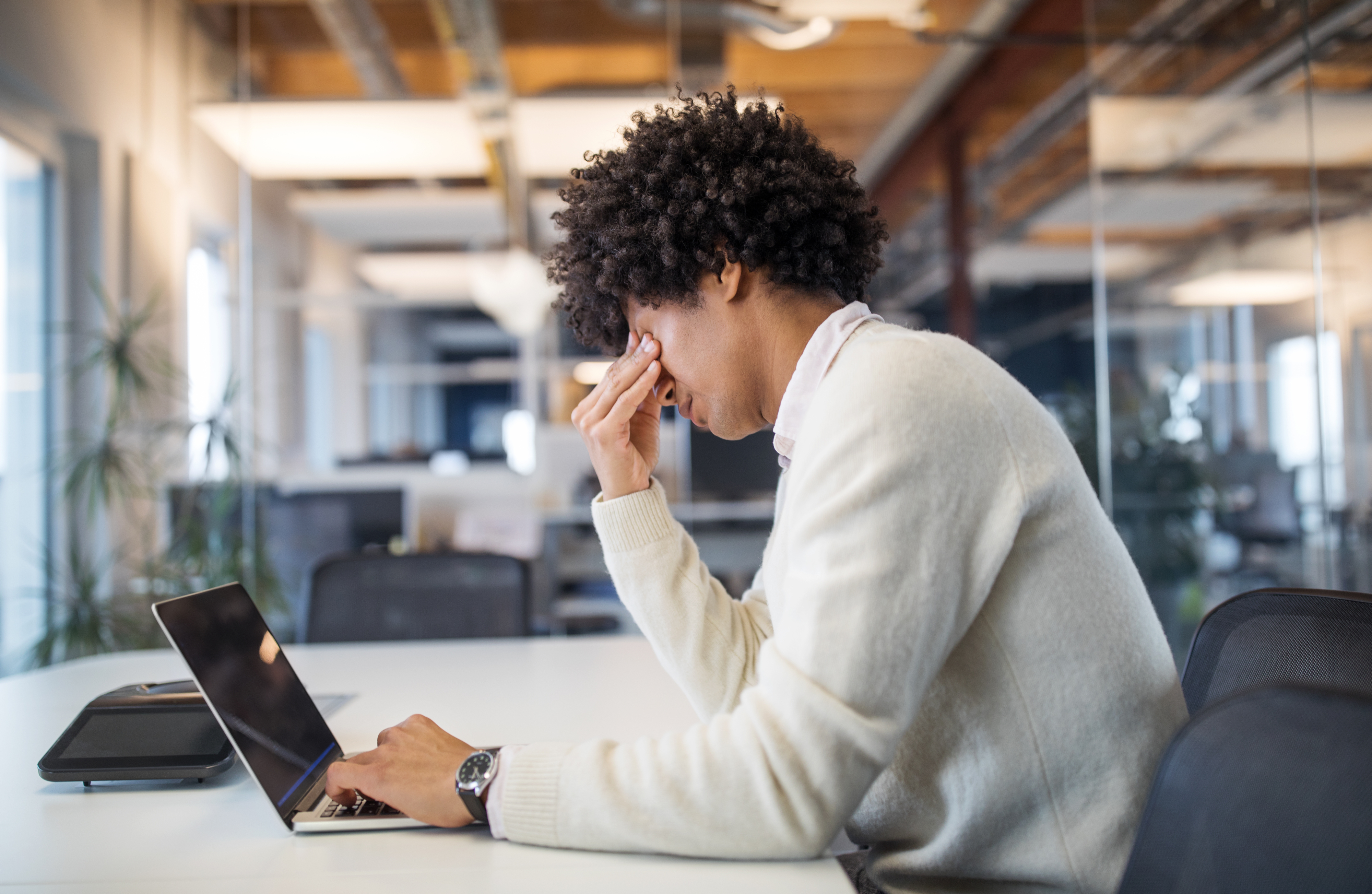 a person stressed at work