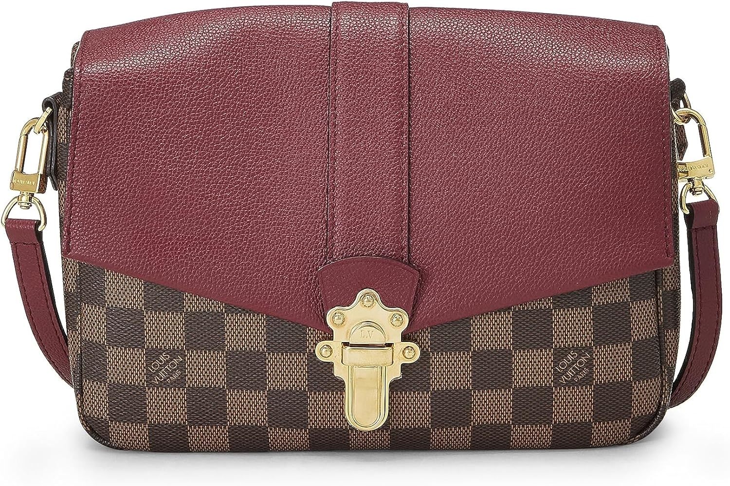 solid burgundy and brown check Louis Vuitton crossbody