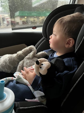 a toddler in their car seat