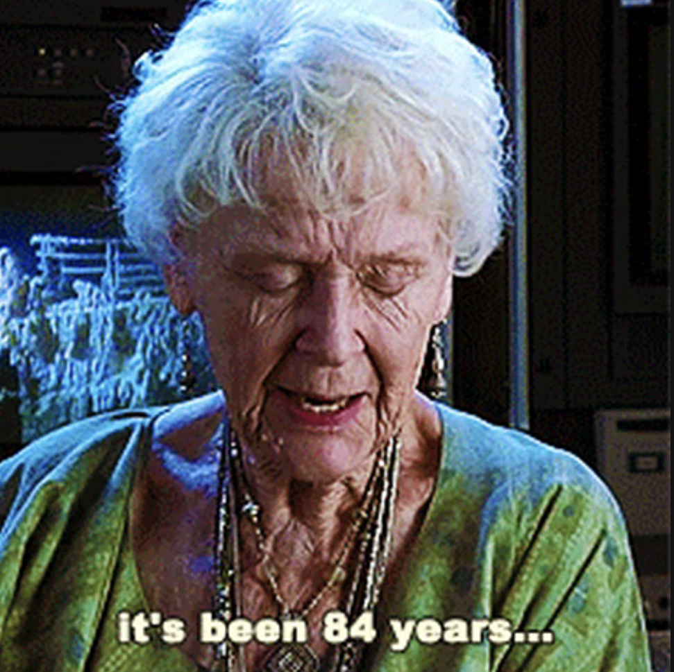 old woman saying "it's been 84 years"