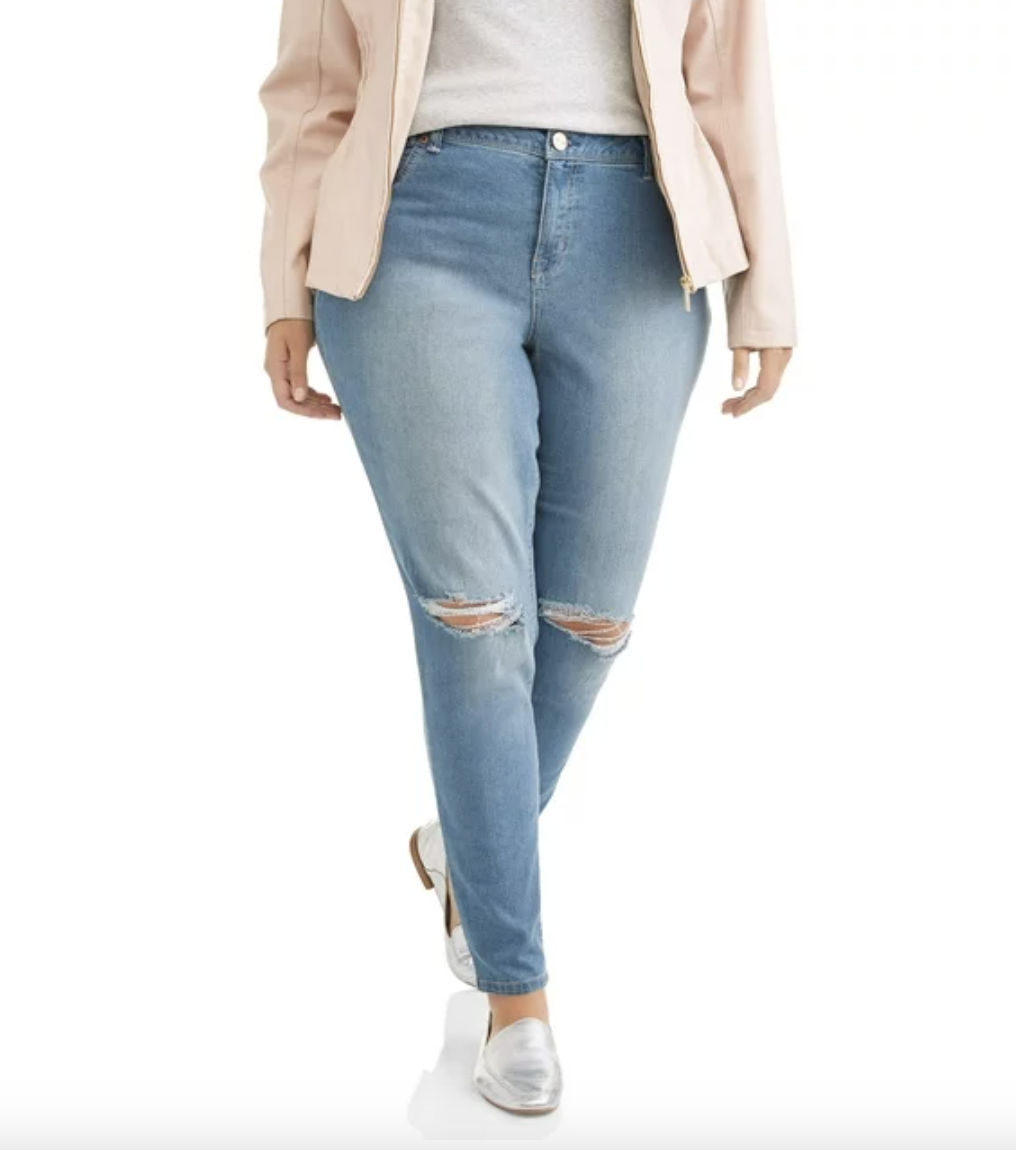 A pair of plus size distressed jeans
