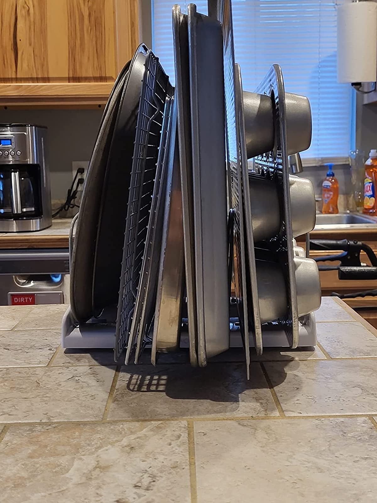 reviewer photo of the bakeware rack on a kitchen counter