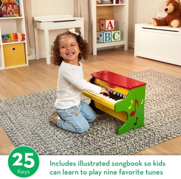 The colorful piano, which comes with an illustrated songbook