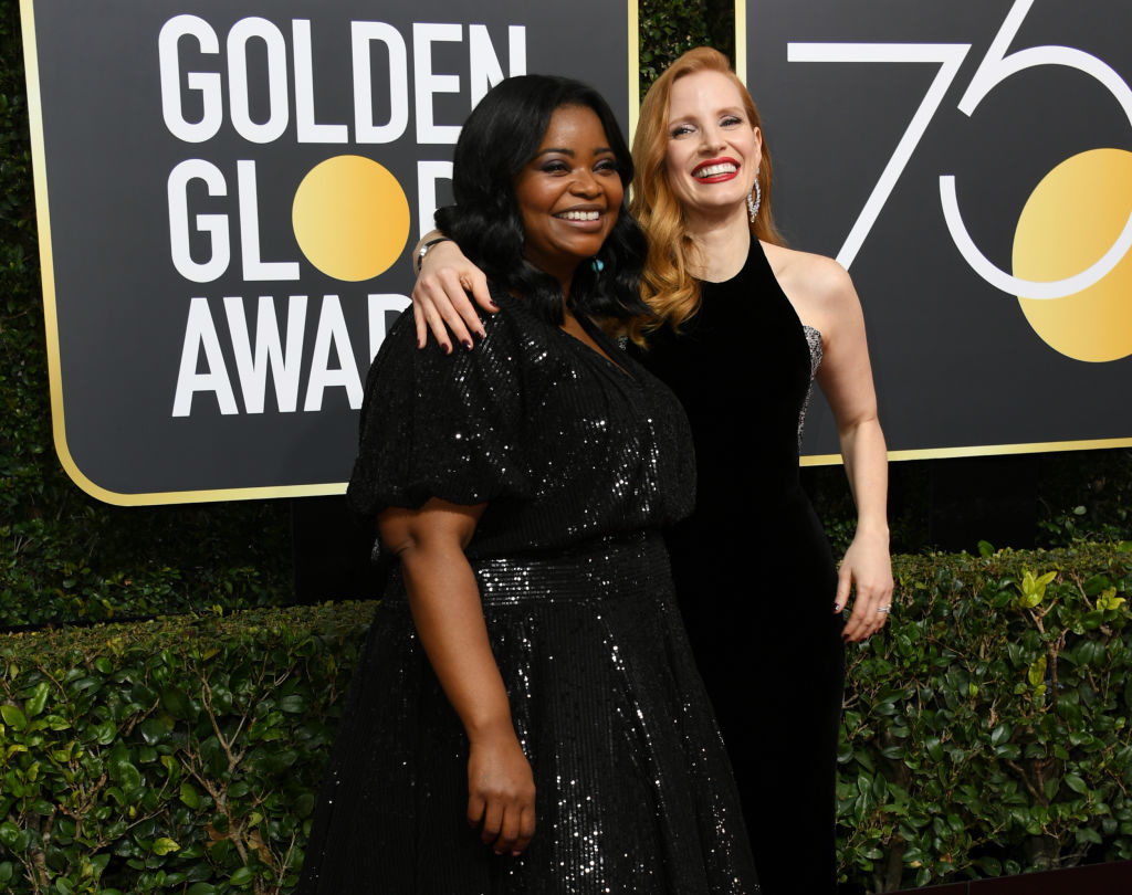 Closeup of Octavia Spencer and Jessica Chastain