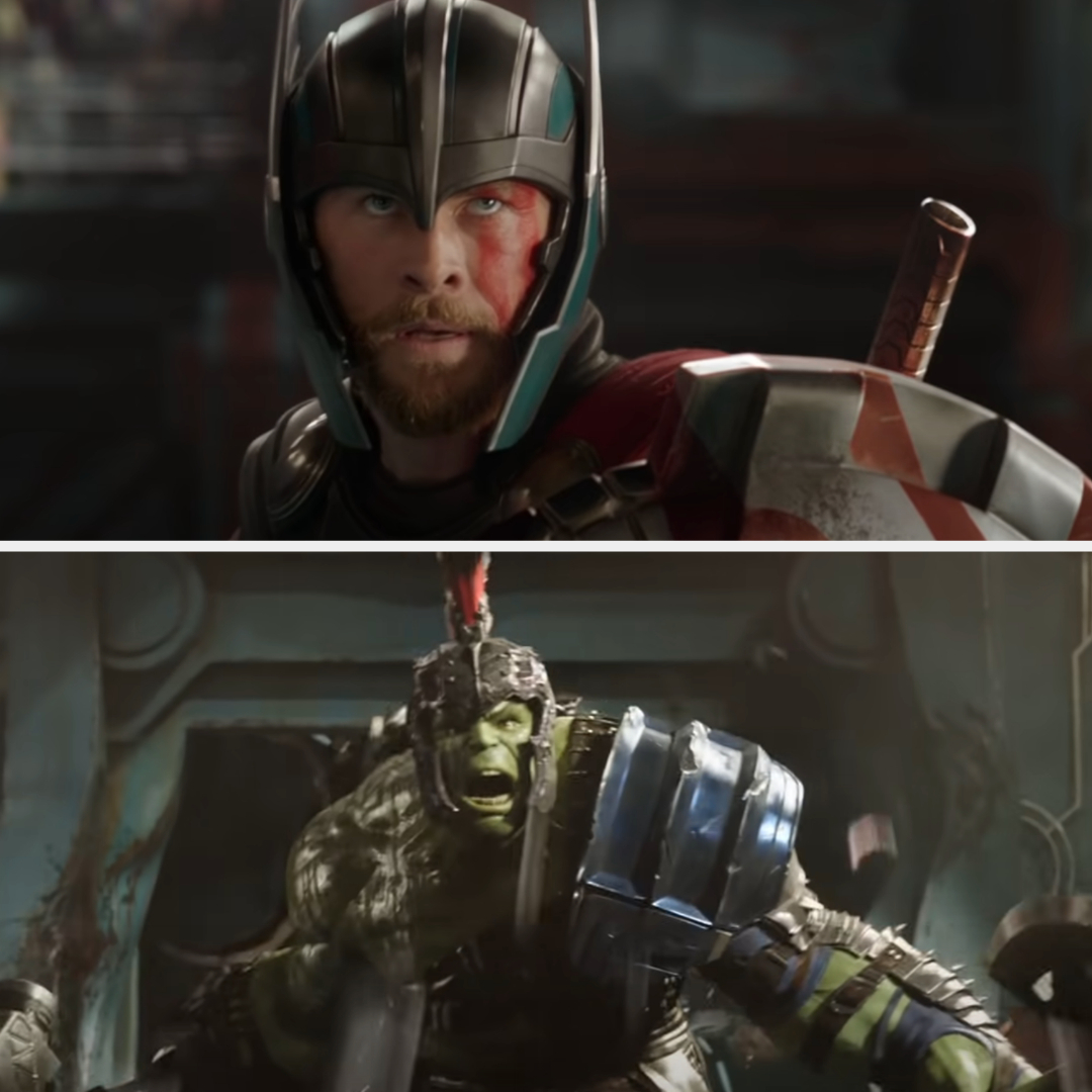 split image of captain america and the hulk