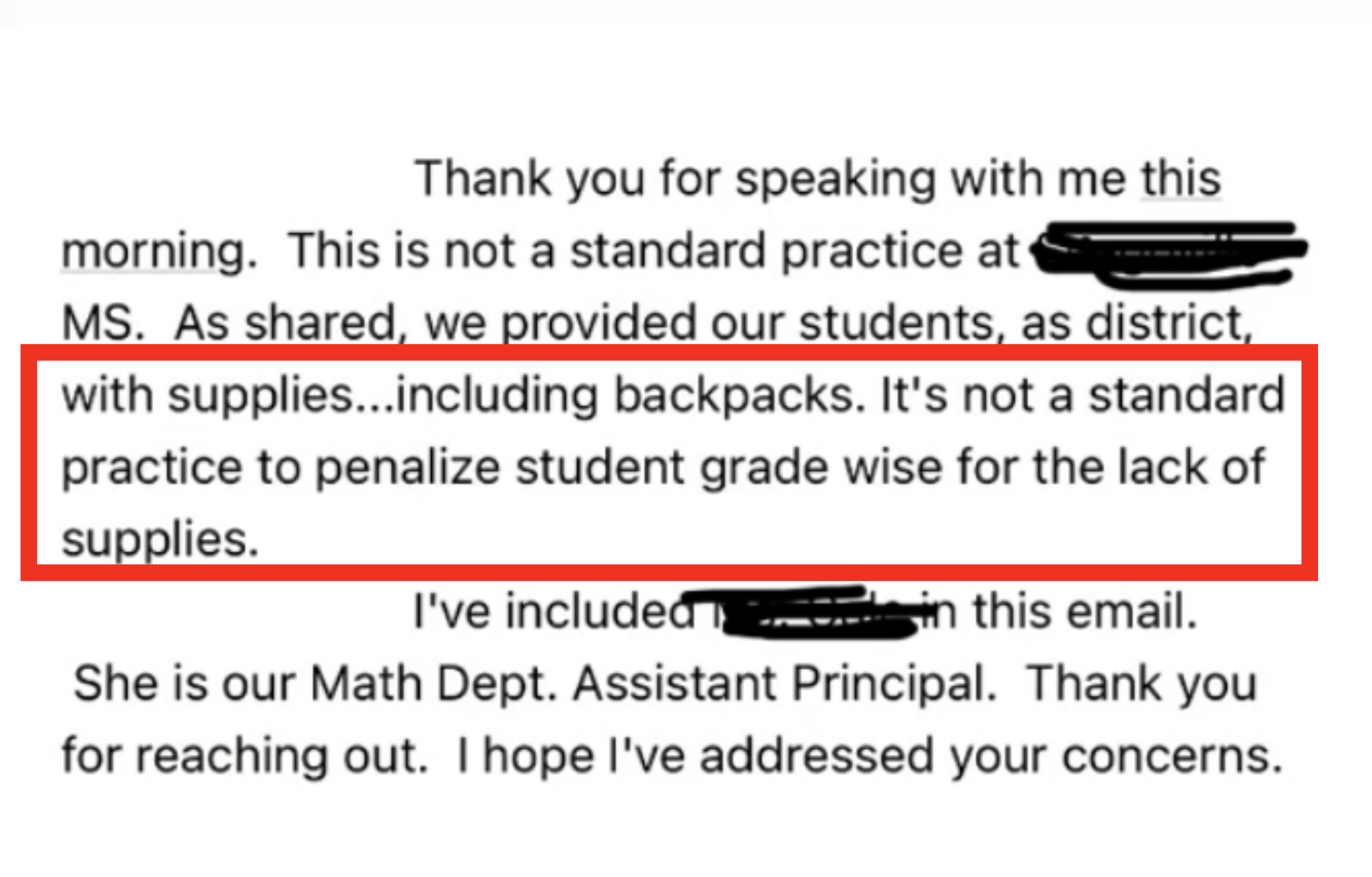 Principal&#x27;s response email