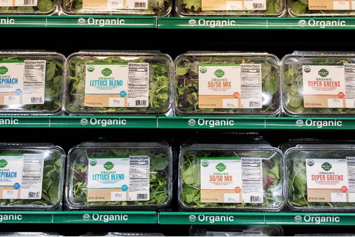 Organic salad on a shelf