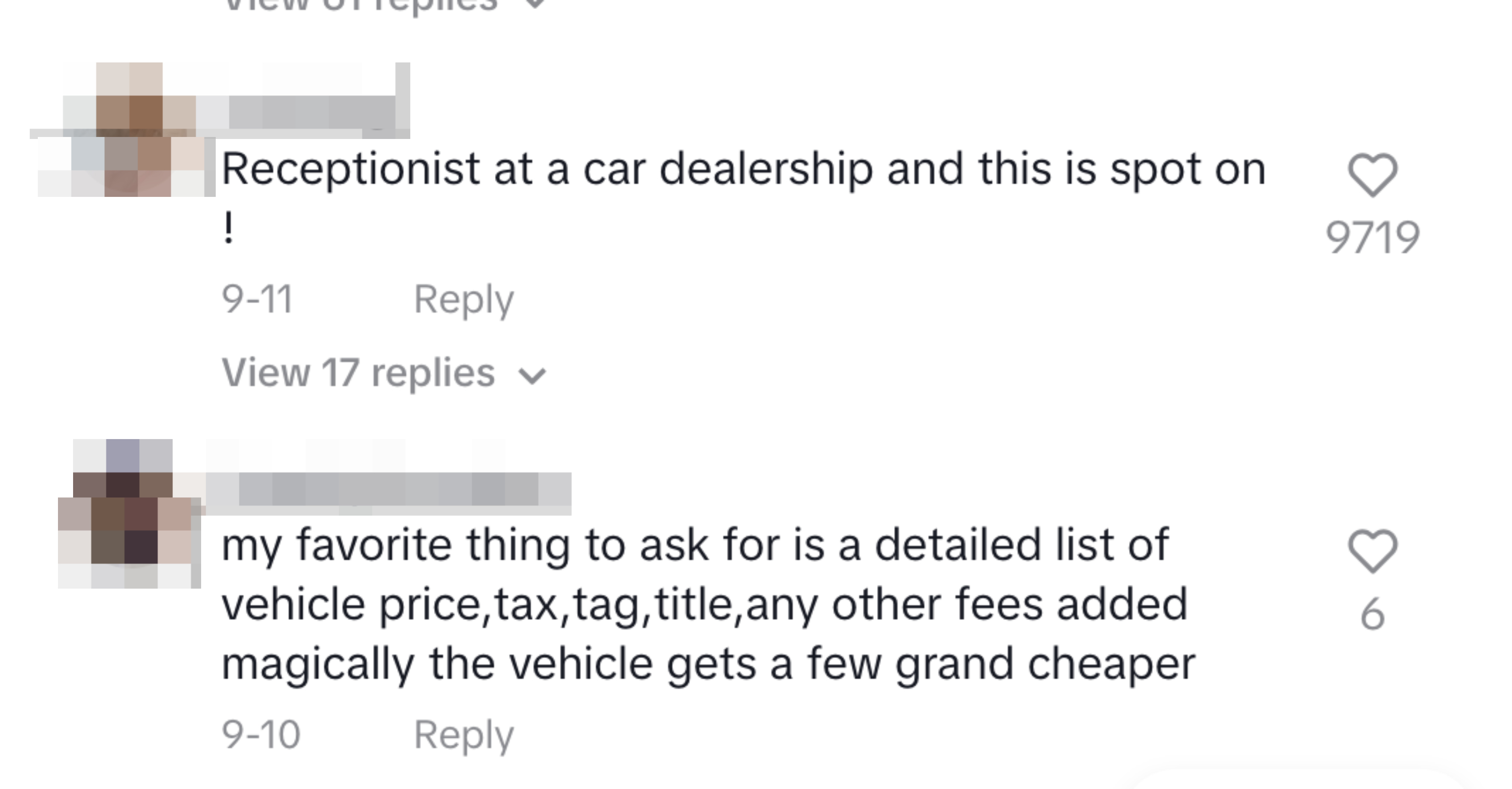 comments on her video including, &quot;Receptionist at a car dealership and this is spot on&quot;