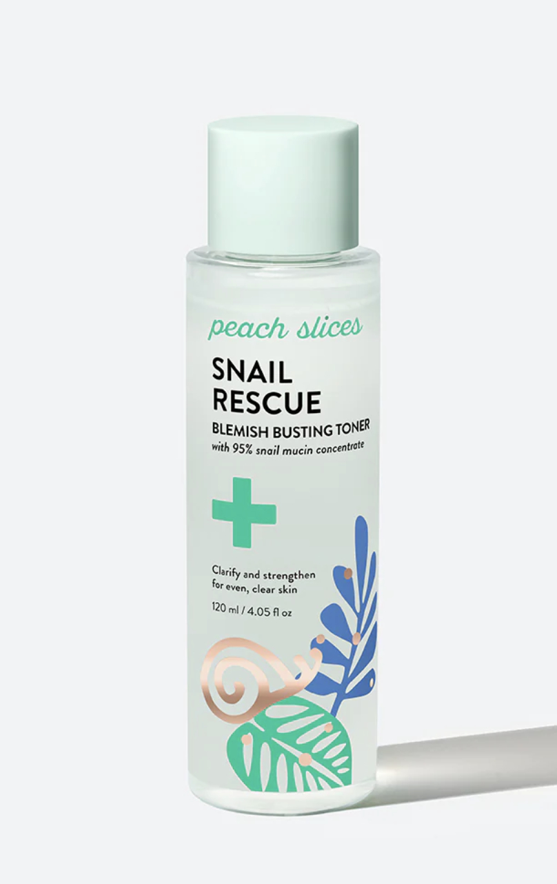 the snail mucin toner in a green and clear packaging