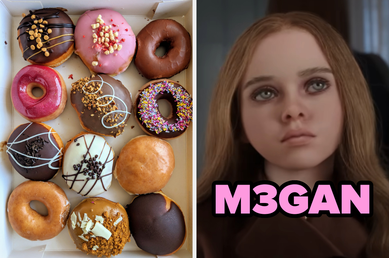 On the left, Tiffany in Seed of Chucky, and on the right, Neve Campbell holding a phone to her ear as Sidney in Scream with or typed in the middle of the pictures