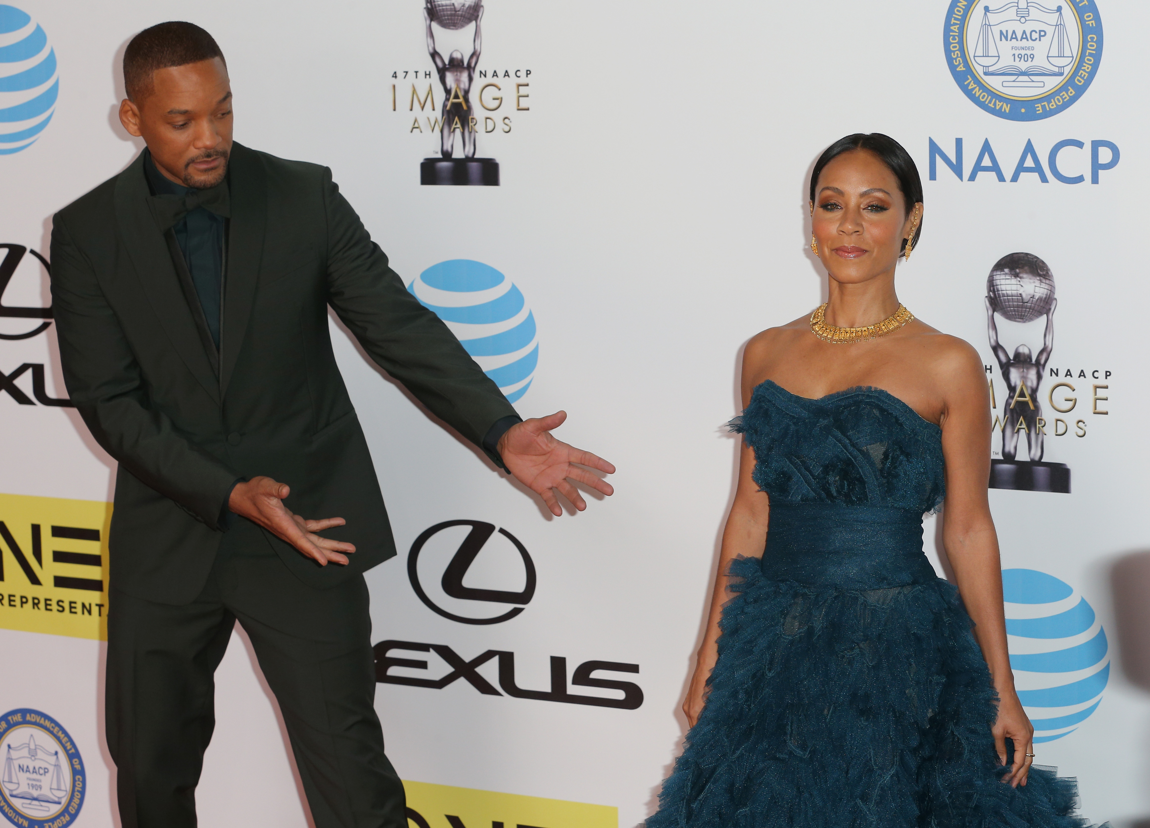 Will gesturing lovingly at Jada on the NAACP Image Awards red carpet