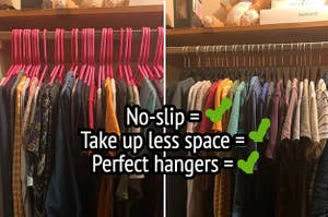 cluttered then more organized closet before and after no slip thin hangers