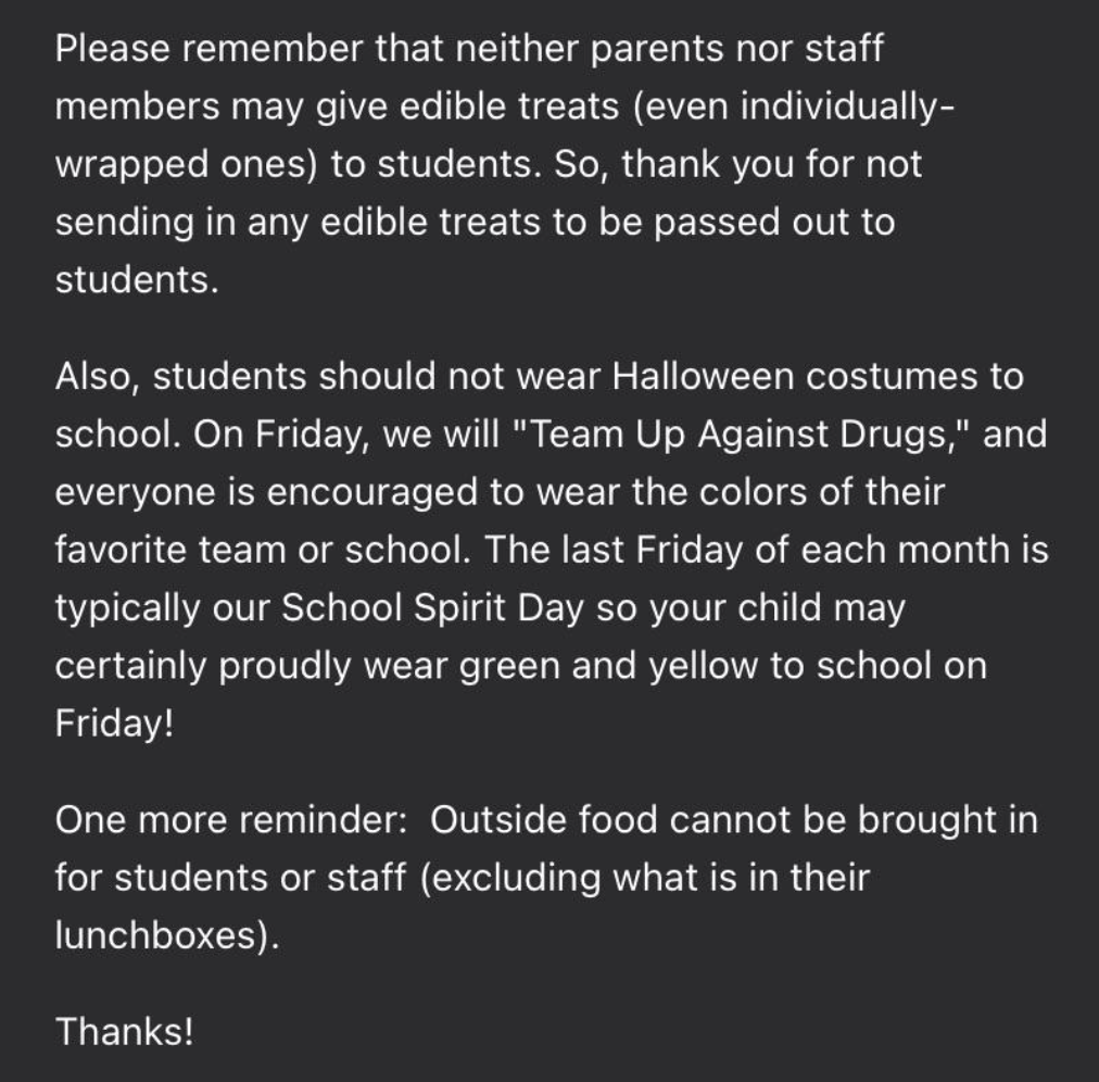 An email saying Halloween is canceled
