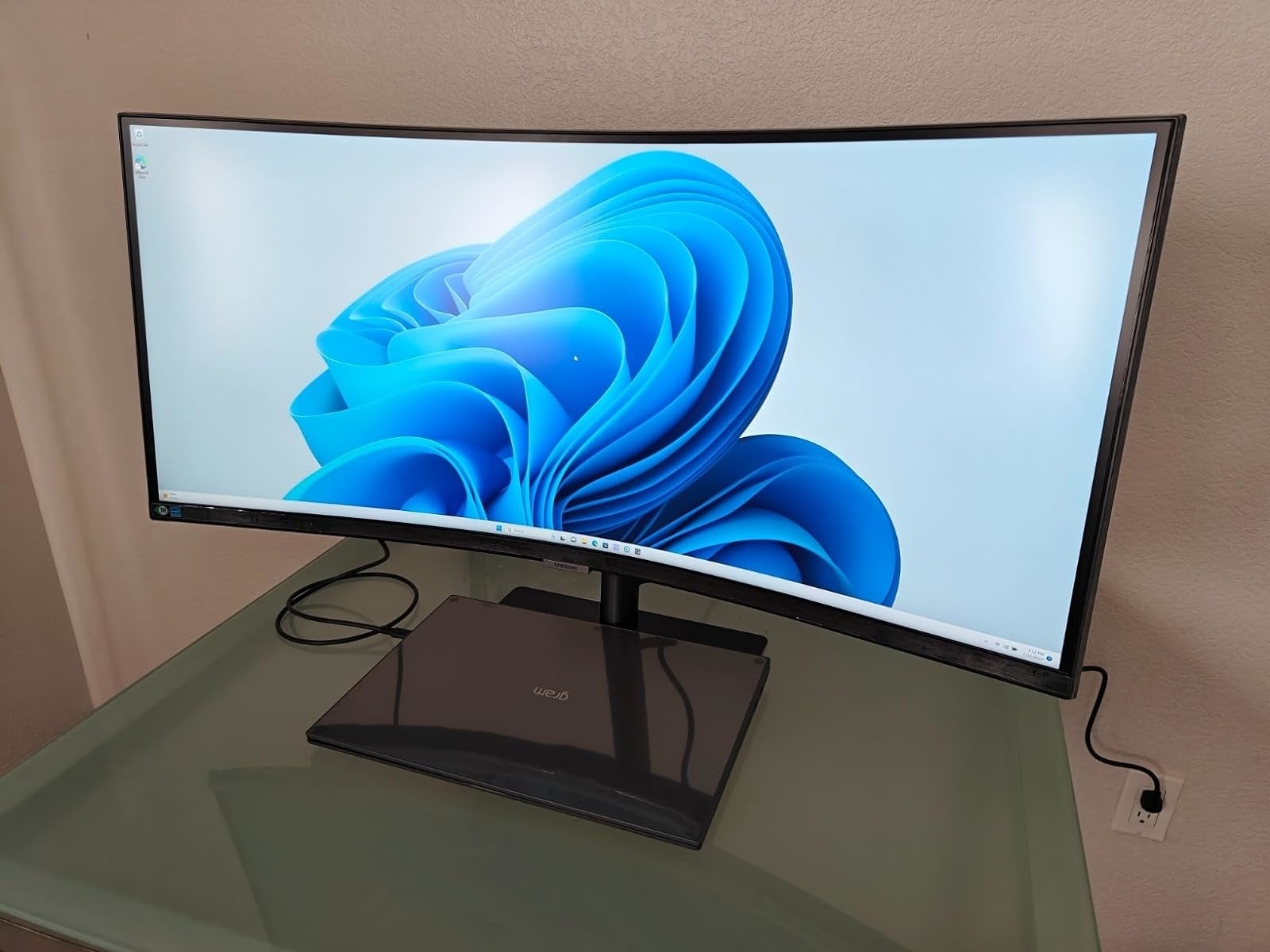 reviewer&#x27;s ultrawide screen, about twice as wide as a regular monitor