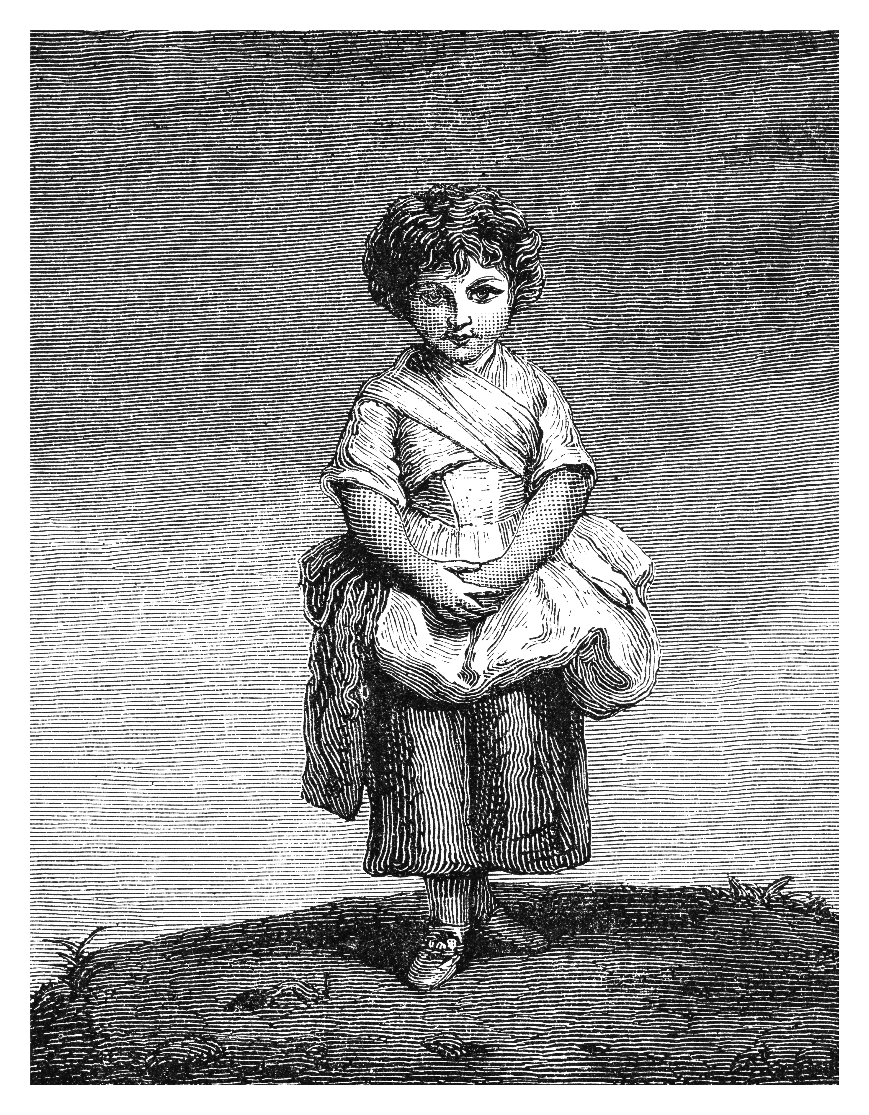Old engraved illustration of  a little girl standing on a hill: &quot;Collina (Lady Gertrude Fitzpatrick)&quot; by Joshua Reynolds