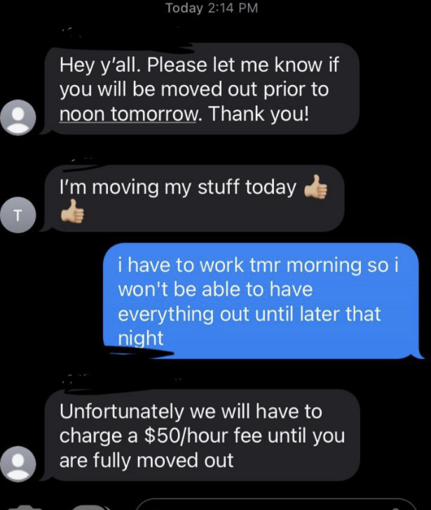 landlord wants to charge someone for not moving out before noon on move-out day
