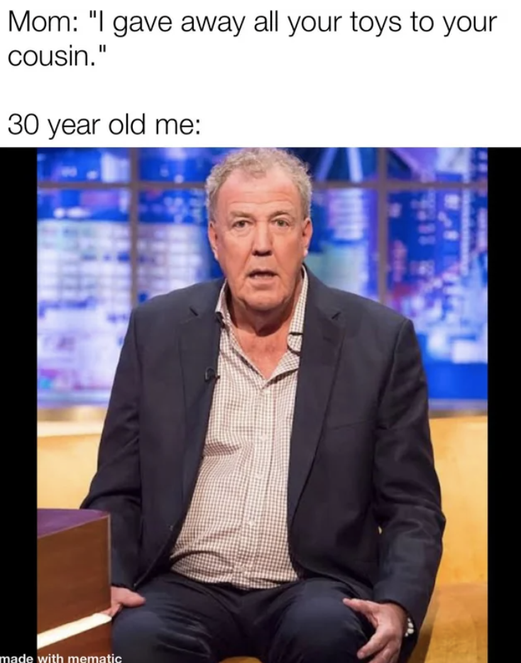 mom: i gave away all our clothes, 30 year old me: it's an image on an older guy sitting in disbelief