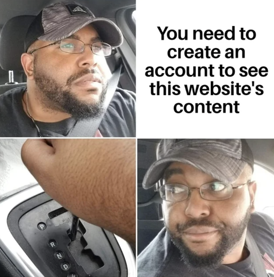 guy switching his car gear to reverse and text reading, you need ot create an account to see website's content