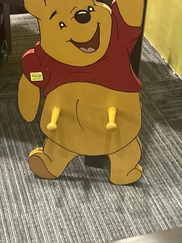 A Pooh hanger with knobs where the nipples should go