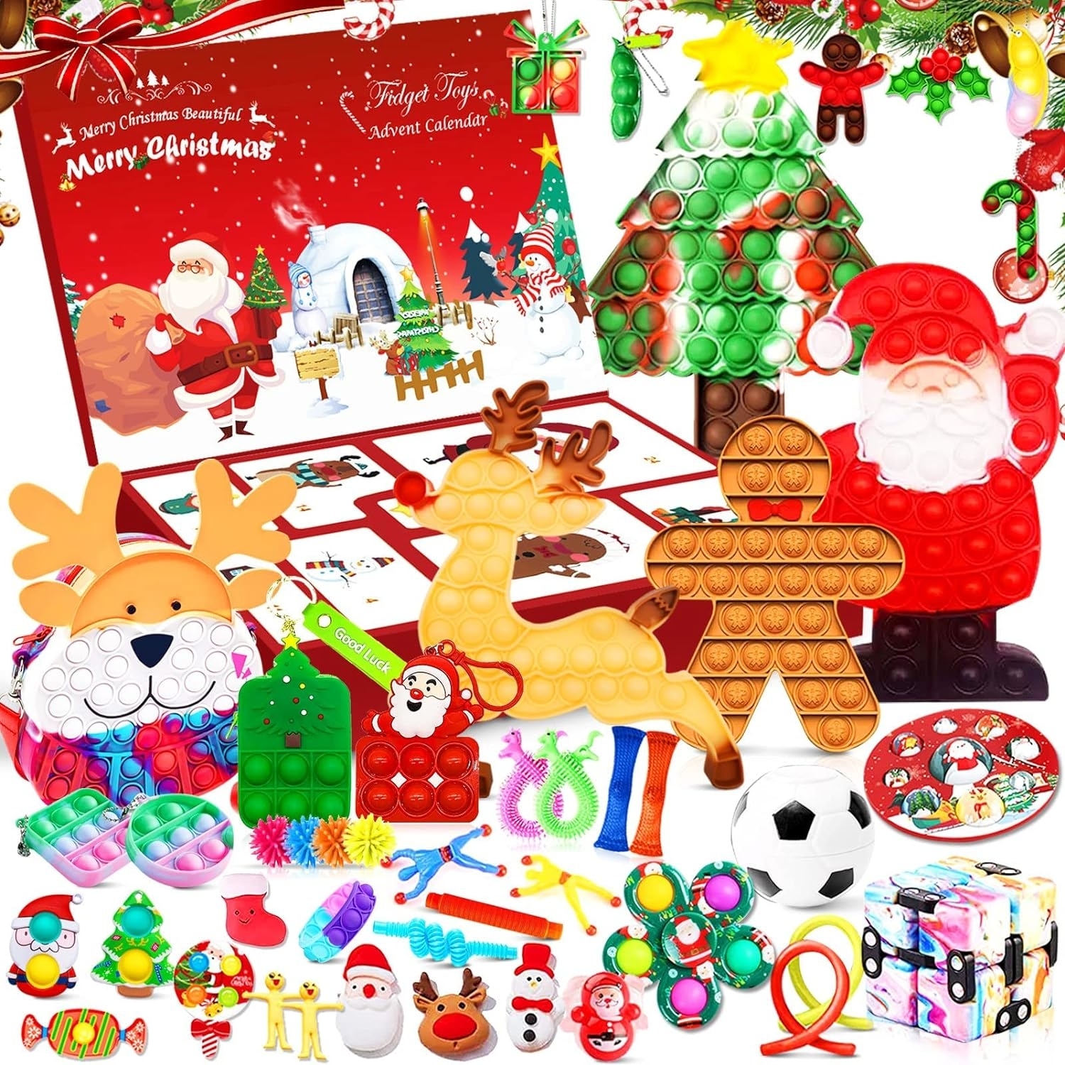 an array of holiday-themed fidget toys