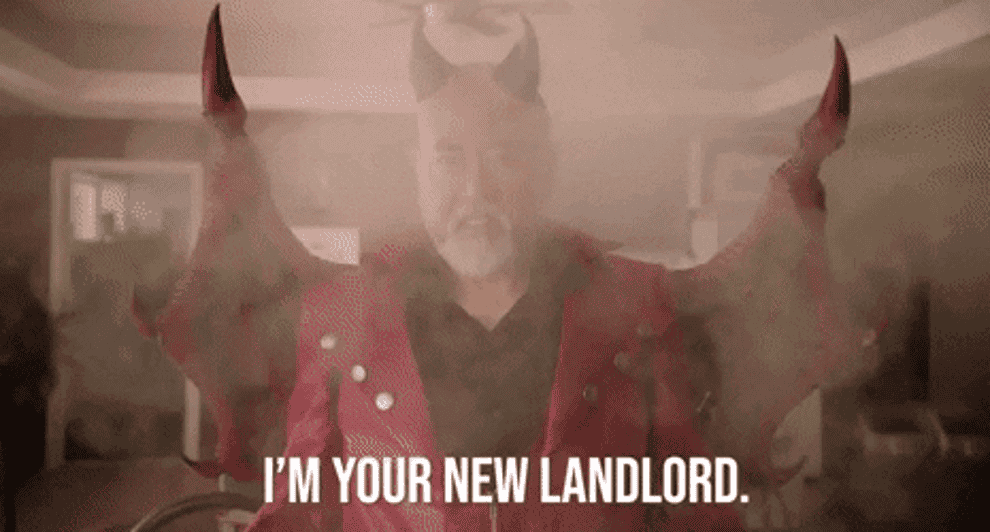 person dressed as a devil saying, i&#x27;m your new landlord