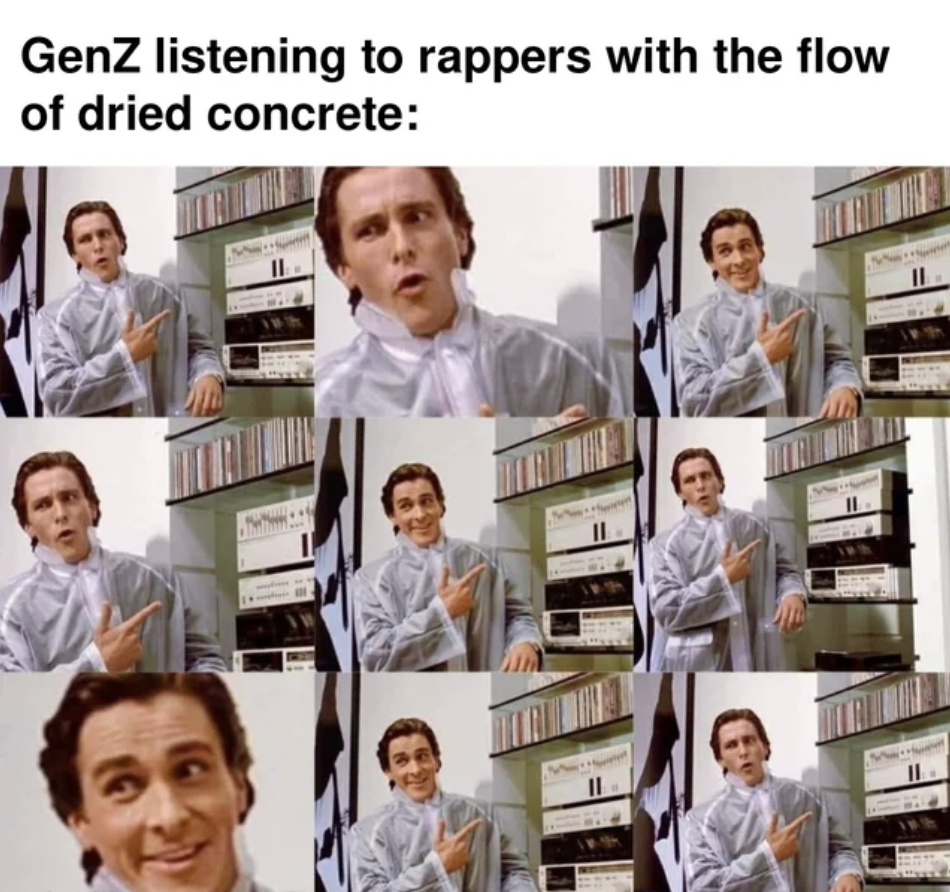 gen z listening to rappers with the floor of dried concrete