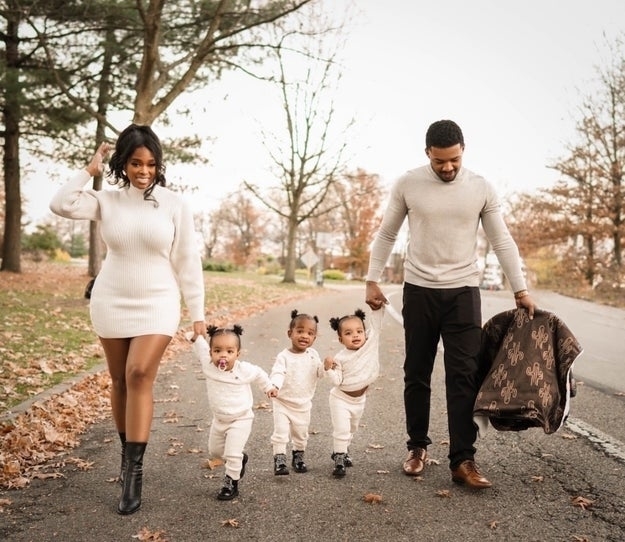 Dee and her triplets, and her fiancé, Antonio