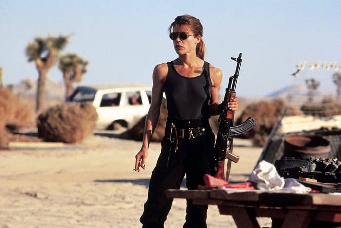 Terminator&#x27;s Sarah Connor holding a weapon