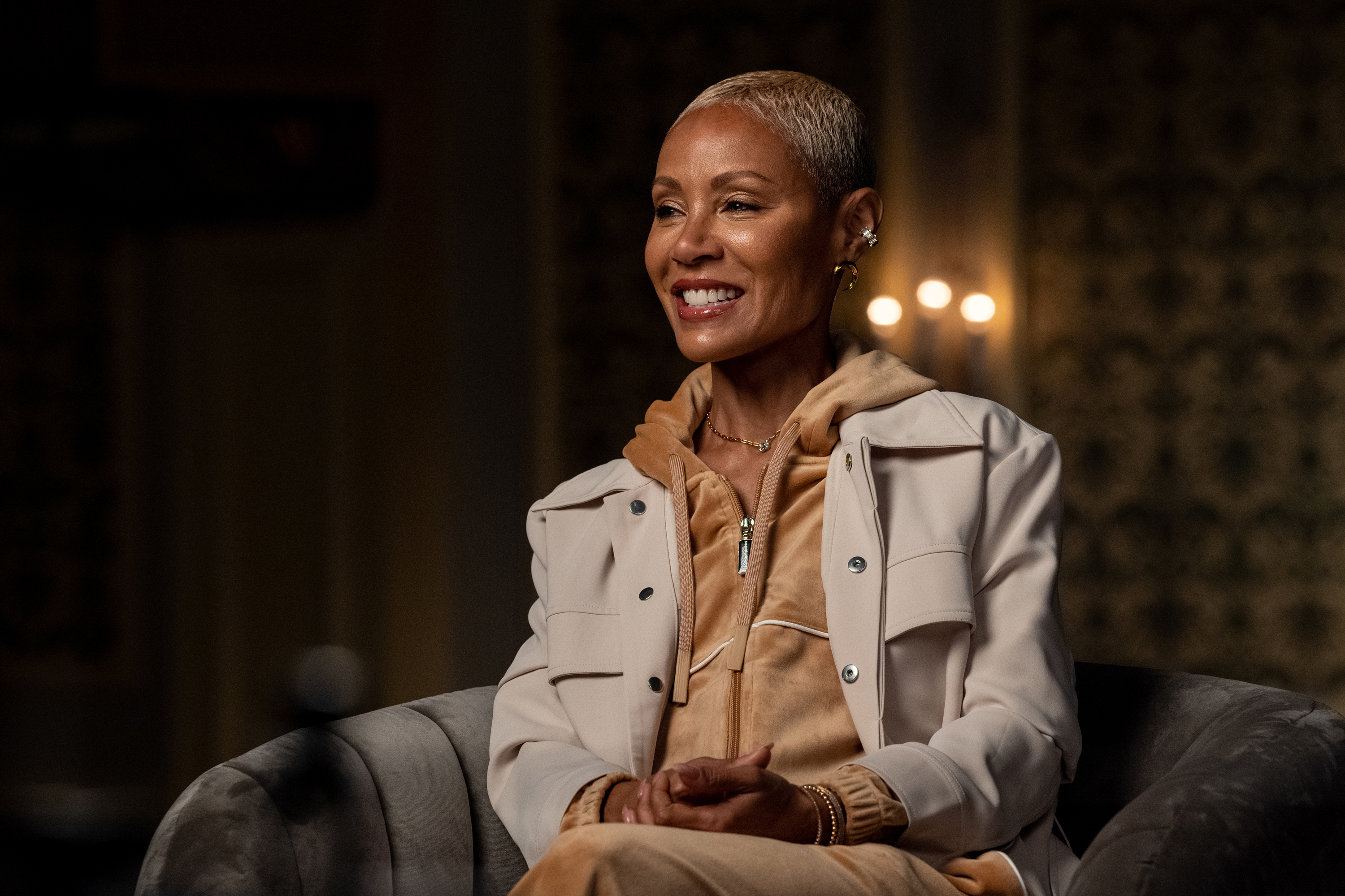 Close-up of Jada sitting in a chair