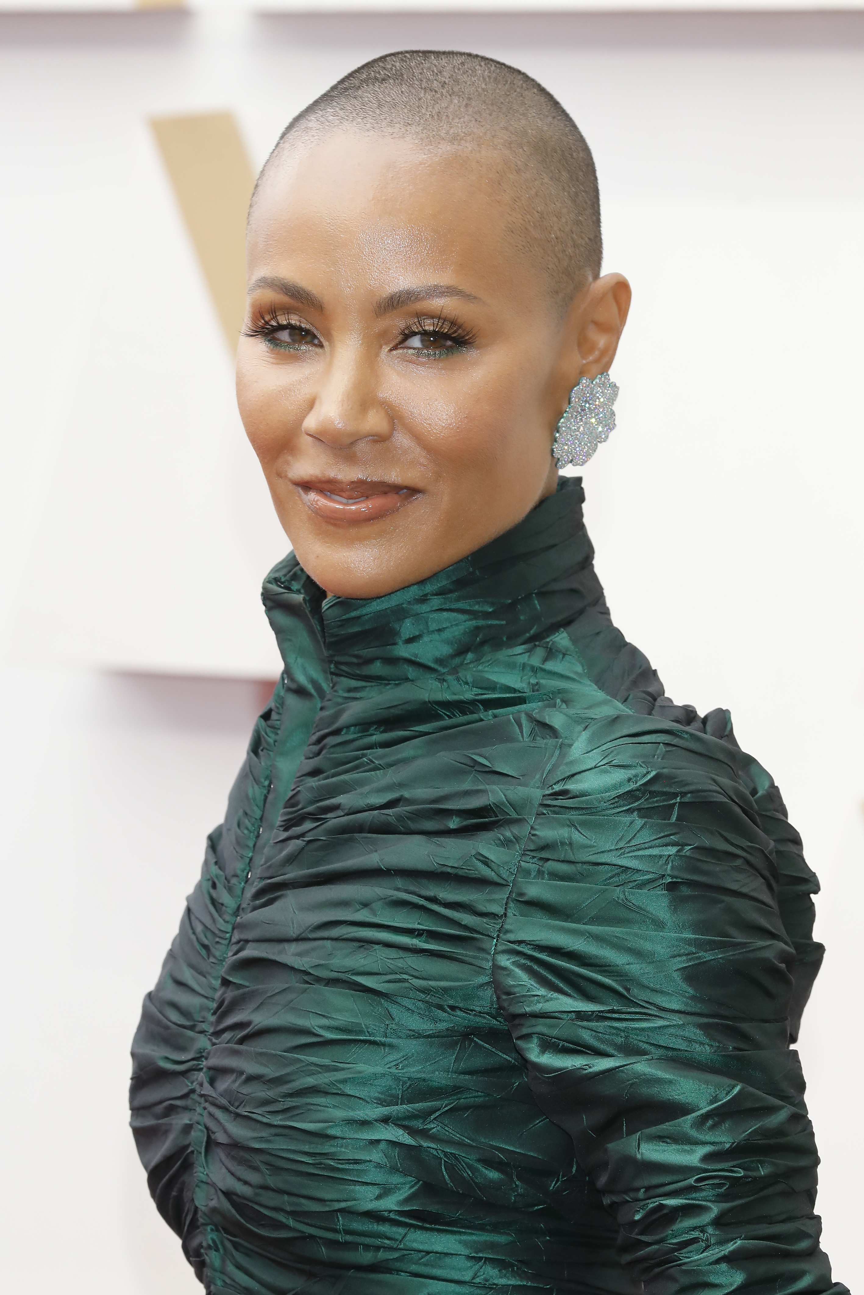 Close-up of Jada at a media event