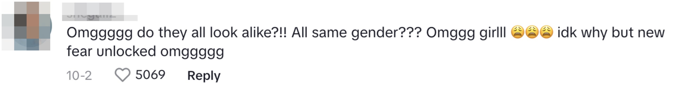 A person in the comments section asking questions about if the triplets look a like and if they are the same gender, and saying "new fear unlocked"