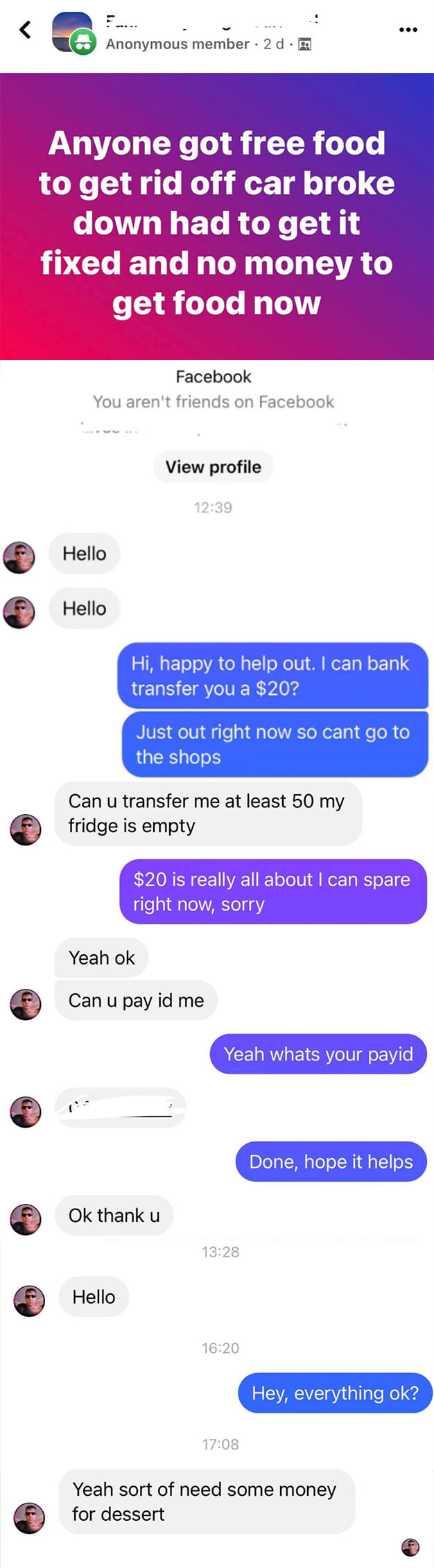 "yeah sort of need some money for dessert"