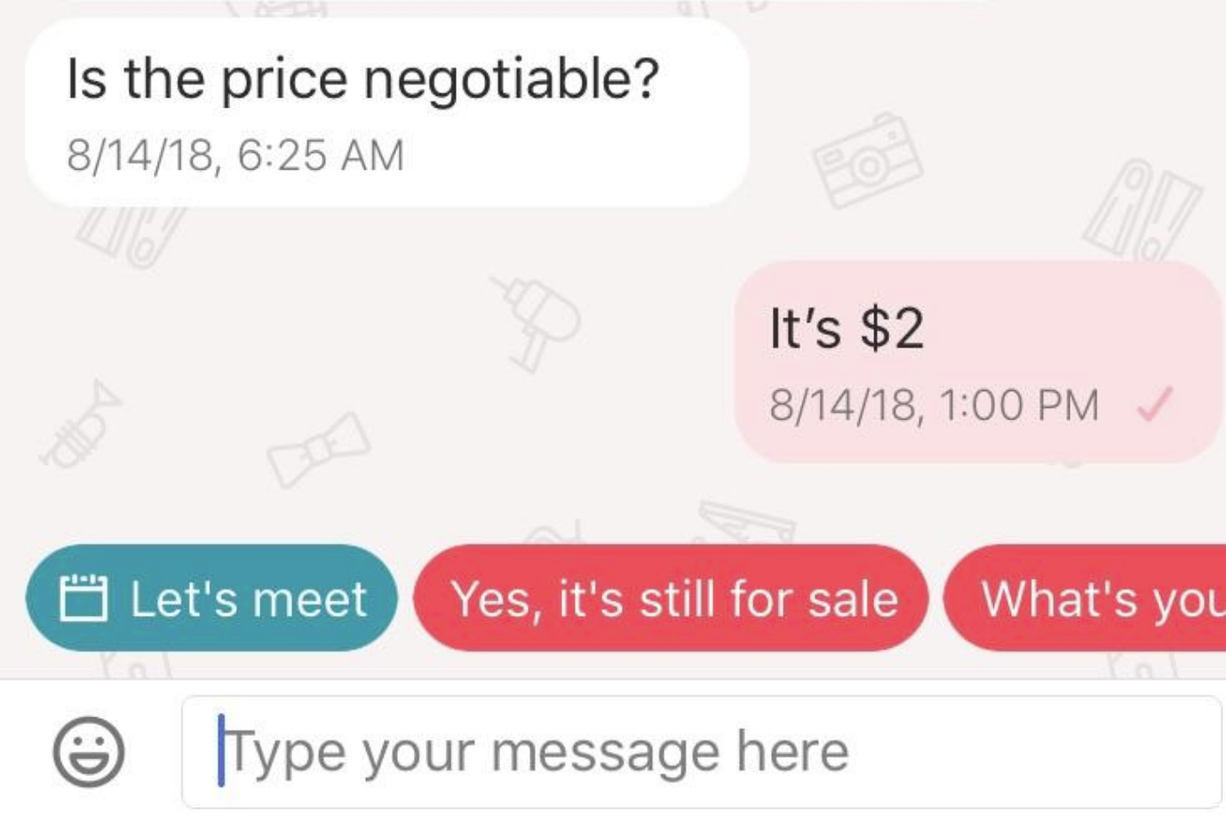 Type your message. Type your message here. Negotiate the Price. Your Type. Me your.