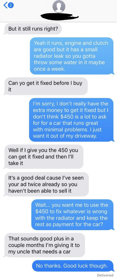 "No thanks. Good luck though."