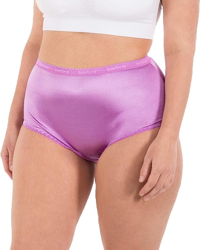model wearing the purple underwear