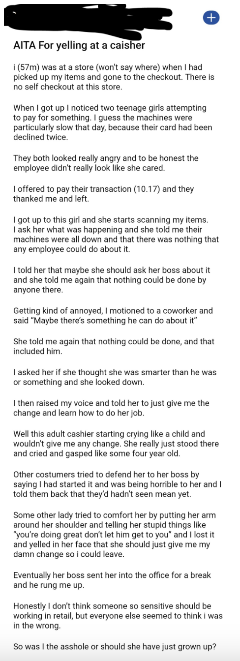 &quot;AITA For yelling at a cashier&quot;