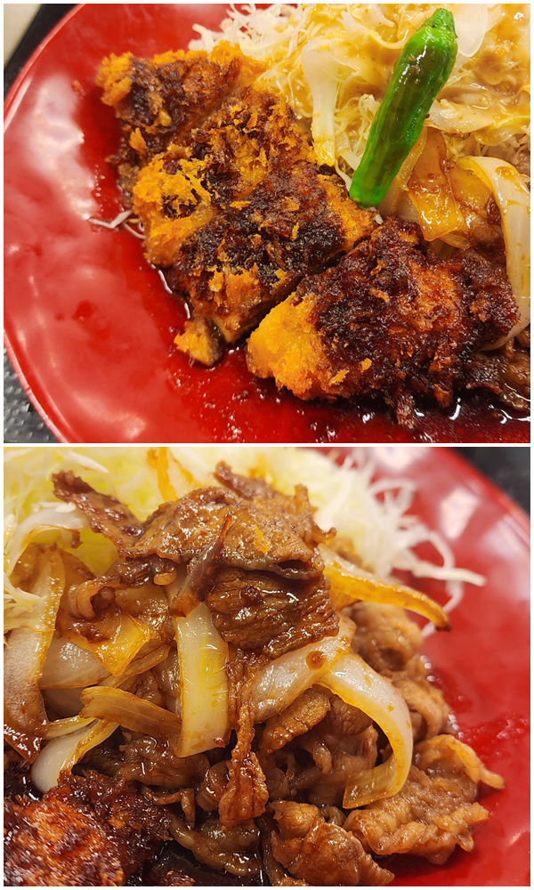 かつやのおすすめメニュー「牛バラ焼きとロースカツの合い盛り定食」