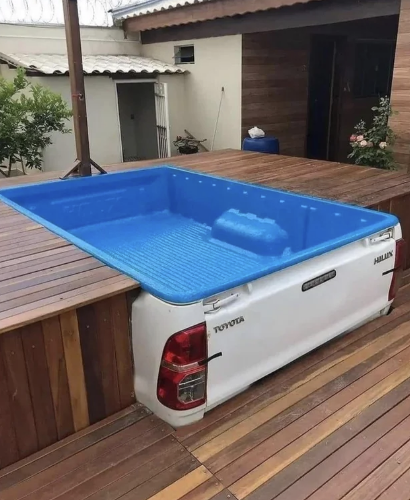 hot tub is the bed of a truck