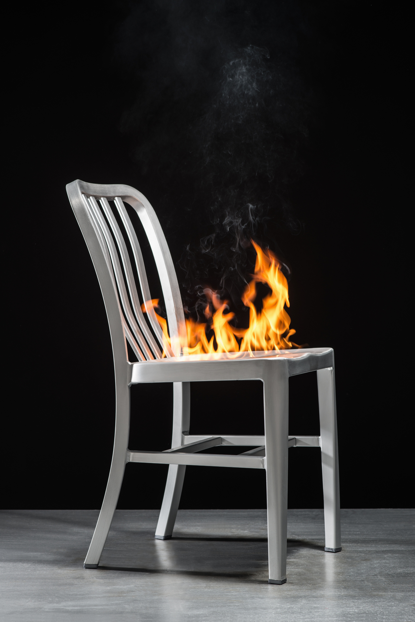 a chair on fire
