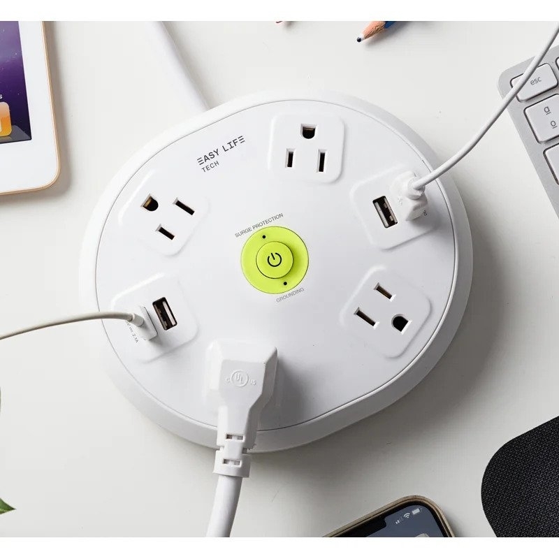 the 4-outlet 4-usb power strip surge protector in white