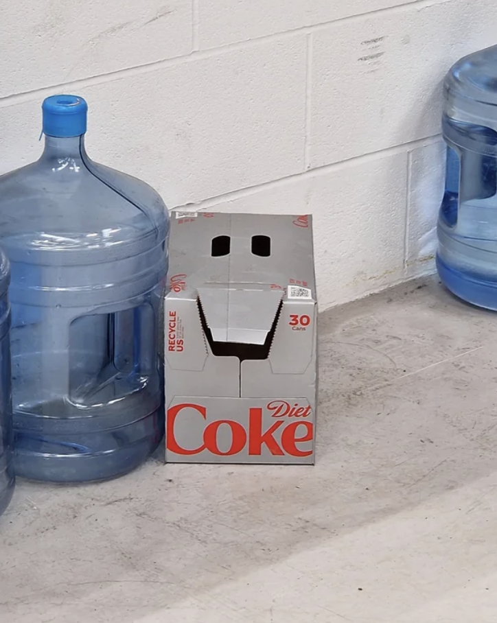 a Diet Coke carton smiling